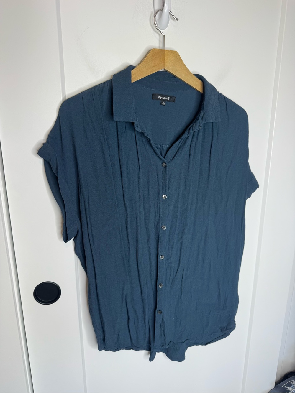 Madewell Central Drapey Button Front Short Sleeve Flowy Top Blouse Size Large
